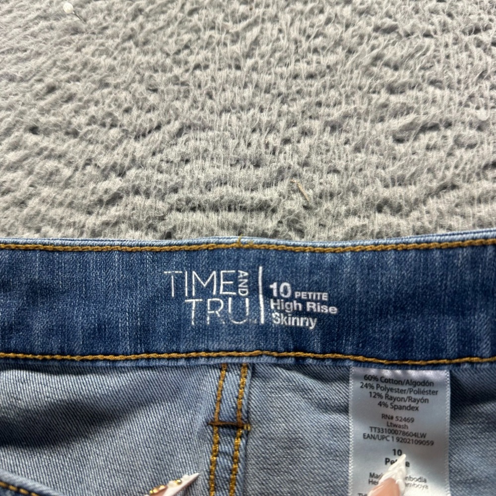 Time and Tru Jeans Womens 10P Blue Cotton‎ Denim Skinny High-Rise Workwear Faded - Picture 4 of 11